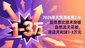 2026年无货源电商2.0：超低费比技术突破自然流天花板，单店月利润1-3万元-天韵资源网
