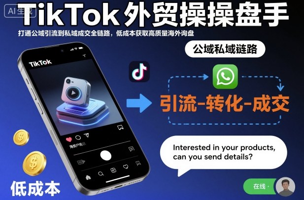 TikTok外贸操盘手,打通公域引流到私域成交全链路,低成本获取高质量海外询盘-天韵资源网
