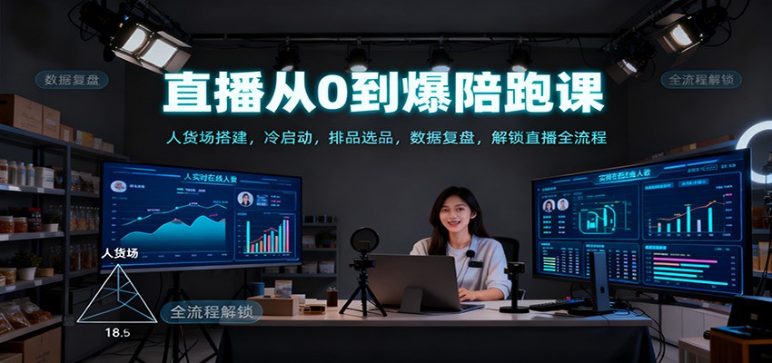 直播从0到爆陪跑课：人货场搭建，冷启动，排品选品，数据复盘，解锁直播全流程-天韵资源网