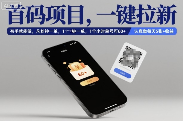 首码项目,一键拉新,有手就能做,几秒钟一单,1个小时单号可60+,认真做每天5张+收益【揭秘】-天韵资源网