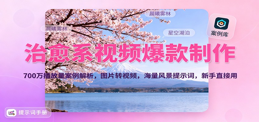 治愈系视频爆款制作,700万播放量案例解析,图片转视频,海量风景提示词,新手直接用-天韵资源网