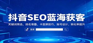 抖音SEO蓝海获客:关键词筛选,排名堆叠,卡首屏技巧,账号设计,转化率提升-天韵资源网