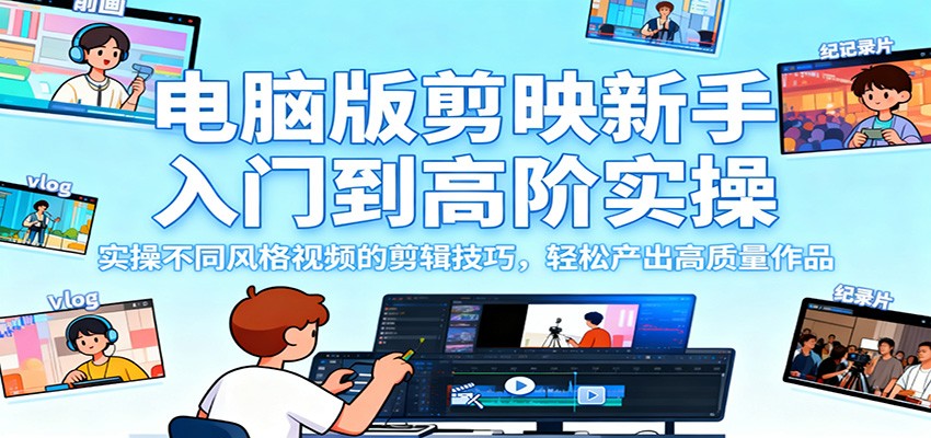 图片[1]-电脑版剪映新手入门到高阶实操，实操不同风格视频的剪辑技巧，轻松产出高质量作品-天韵资源网