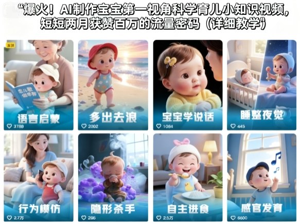 爆火!AI制作宝宝第一视角科学育儿小知识视频,短短两月获赞百万的流量密码(详细教学)-天韵资源网
