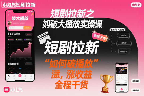 短剧拉新之小红书如何破大播放实操课,如何破播放,涨收益,全程干货-天韵资源网