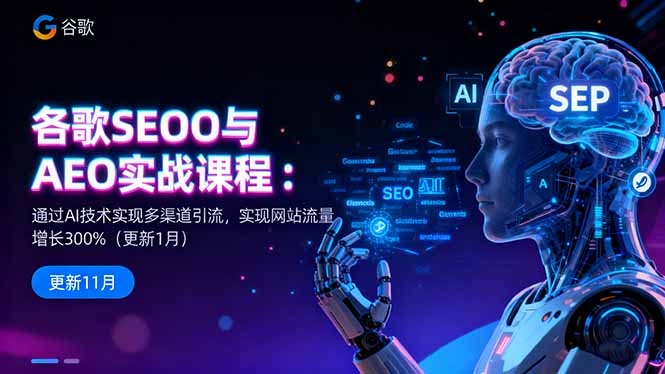 谷歌SEO与AEO实战课程：通过AI技术实现多渠道引流，实现网站流量增长300%-天韵资源网