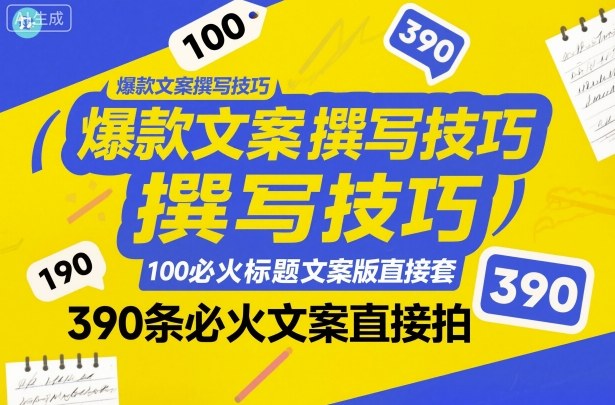 爆款文案撰写技巧，100个必火标题文案模版直接套，390条必火文案直接拍-天韵资源网