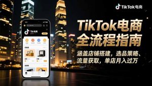 TikTok电商全流程指南，涵盖店铺搭建、选品策略、流量获取，单店月入过万-天韵资源网