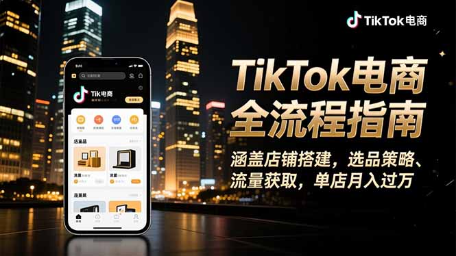TikTok电商全流程指南，涵盖店铺搭建、选品策略、流量获取，单店月入过万-天韵资源网