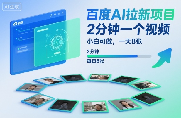 百度AI拉新项目，2分钟一个视频，小白可做，一天8张【附案例+保姆级教程】-天韵资源网