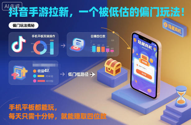 抖音手游拉新,一个被低估的偏门玩法!手机平板都能玩,每天只需十分钟,就能賺取四位数【揭秘】-天韵资源网