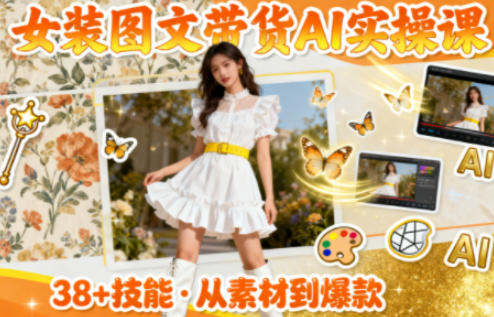 女装图文带货的AI实操课，覆盖38个实用技能，快速提升素材制作效率-天韵资源网