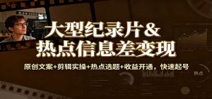 大型纪录片&热点信息差变现：原创文案+剪辑实操+热点选题+收益开通，快速起号-天韵资源网