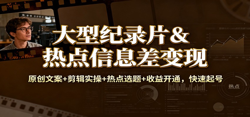 图片[1]-大型纪录片&热点信息差变现：原创文案+剪辑实操+热点选题+收益开通，快速起号-天韵资源网