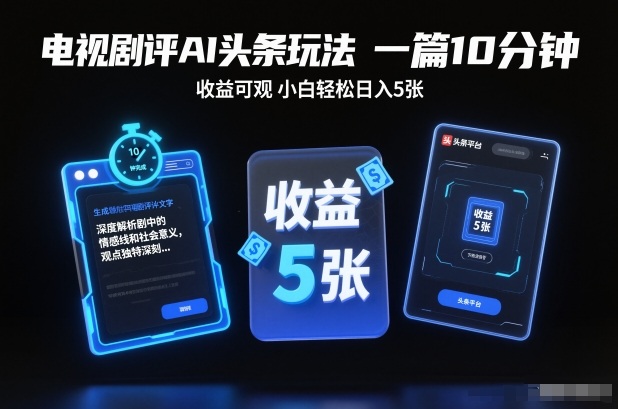 电视剧评AI头条玩法,一篇10分钟,收益可观,小白轻松日入5张+【独家】-天韵资源网