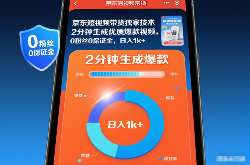 京东短视频带货独家技术,2分钟生成一条优质爆款视频,0粉丝0保证金,日入1k+【揭秘】-天韵资源网