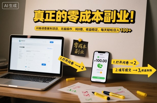 真正的零成本副业！问卷调查暴利项目，无脑操作，纯0撸，收益稳定，每天轻松日入100+【揭秘】-天韵资源网