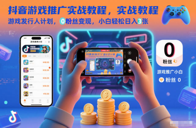 抖音游戏推广实战教程,游戏发行人计划,0粉丝变现,小白轻松日入3张-天韵资源网