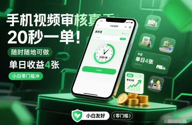 手机视频审核真香！20秒一单，随时随地可做，单日收益4张，小白零门槛冲【揭秘】-天韵资源网