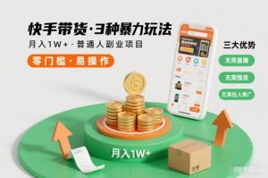 快手带货3种暴力玩法，月入1W+，无需直播、无需囤货、无需拉人推广，适合普通人副业项目-天韵资源网