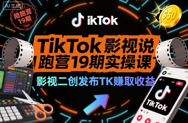 TikTok影视解说陪跑营19期实操课，影视二创发布TK賺取收益，万播收益50美金(更新)-天韵资源网