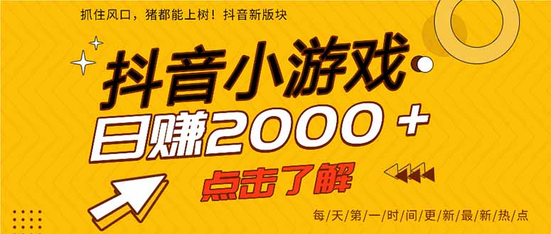 2025年爆火的抖音小游戏项目,一部手机日入2000+-天韵资源网