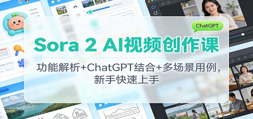 Sora 2 AI视频创作课：功能解析+ChatGPT结合+多场景用例，新手快速上手-天韵资源网