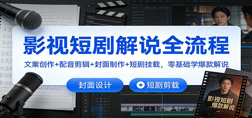 影视短剧解说全流程：文案创作+配音剪辑+封面制作+短剧挂载，零基础学爆款解说-天韵资源网