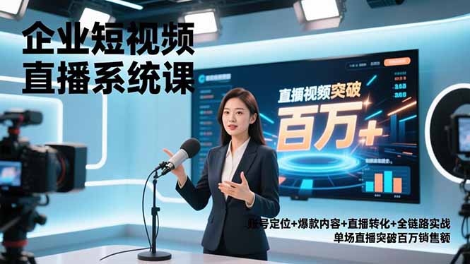 企业短视频直播系统课，账号定位+爆款内容+直播转化+全链路实战，单场直播突破百万销售额-天韵资源网