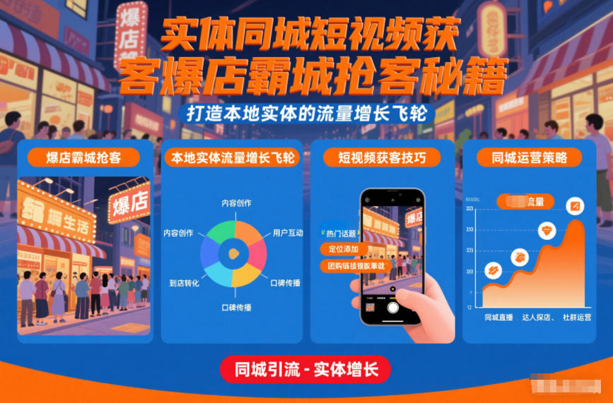 实体同城短视频获客爆店霸城抢客秘籍，打造本地实体的流量增长飞轮-天韵资源网