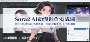 Sora2 AI动漫创作实战课：账号注册/提示词/人物声画一致/短视频变现，轻松出爆款-天韵资源网
