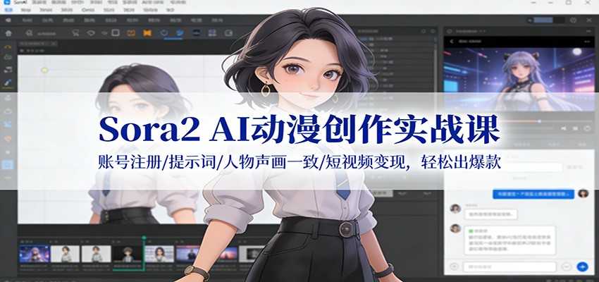 Sora2 AI动漫创作实战课：账号注册/提示词/人物声画一致/短视频变现，轻松出爆款-天韵资源网