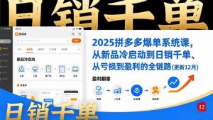 2025拼多多爆单系统课，从新品冷启动到日销千单、从亏损到盈利的全链路(更新12月-天韵资源网