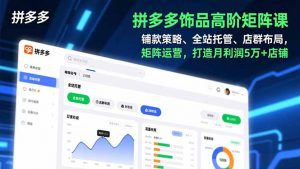 拼多多饰品高阶矩阵课，铺款策略、全站托管、店群布局，矩阵运营，打造月利润5万+店铺-天韵资源网