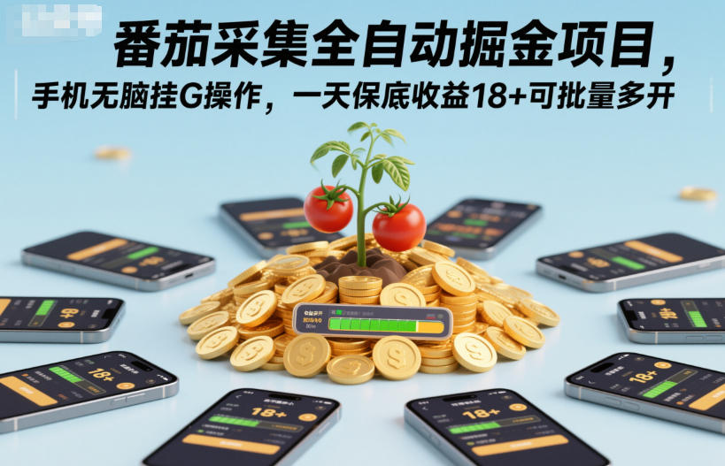 番茄采集全自动掘金项目，手机无脑挂G操作，一天保底收益18+可批量多开【揭秘】-天韵资源网