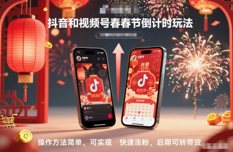抖音和视频号,春节倒计时玩法,操作方法简单,可实现快速涨粉,后期可转带货-天韵资源网