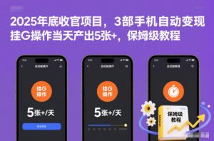 2025年底收官项目,3部手机自动变现,挂G操作当天产出5张+,保姆级教程【揭秘】-天韵资源网