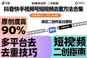 抖音快手视频号短视频去重方法合集，原创度提高90%，搞定二创作品过原创-天韵资源网