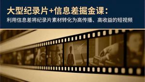 大型纪录片+信息差掘金课：利用信息差将纪录片素材转化为高传播、高收益的短视频-天韵资源网