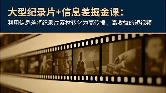 大型纪录片+信息差掘金课：利用信息差将纪录片素材转化为高传播、高收益的短视频-天韵资源网