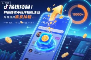 捡钱项目！抖音賺钱小程序拉新活动，抖音端内宣发拉新，一单3米，有人半个月搞了1W+-天韵资源网