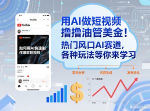 用AI做短视频撸油管美金，热门风口AI赛道，你不做我做，各种玩法等你来学习-天韵资源网