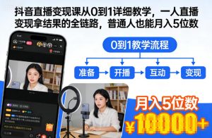 抖音直播变现课从0到1详细教学，一人直播变现拿结果的全链路，普通人也能月入5位数-天韵资源网