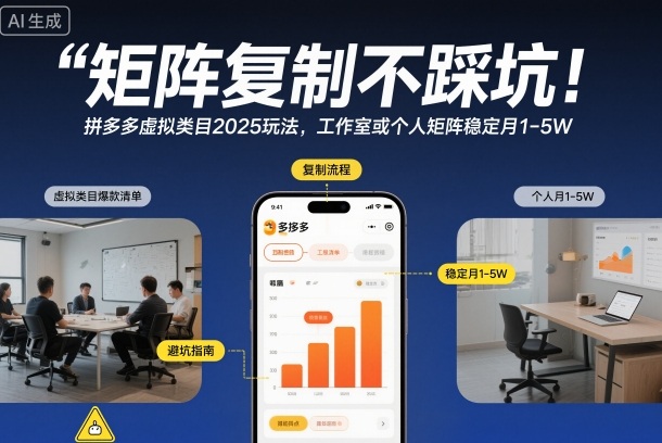 矩阵复制不踩坑!拼多多虚拟类目2025玩法,工作室或者个人矩阵稳定月1-5W【揭秘】-天韵资源网
