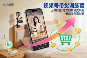 视频号带货训练营,从0到1打造你的带货变现路,低成本在家创业-天韵资源网