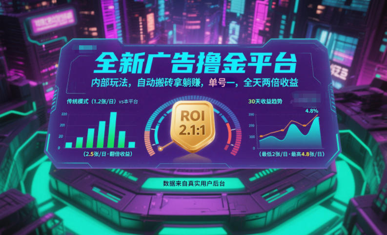 全新广告撸金平台,内部玩法,自动搬砖拿躺賺,单号一天保底2张+,全天两倍收益【揭秘】-天韵资源网