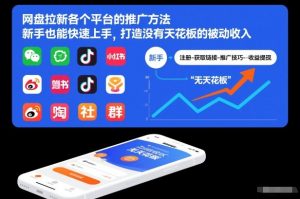 网盘拉新各个平台的推广方法，新手也能快速上手，打造没有天花板的被动收入-天韵资源网