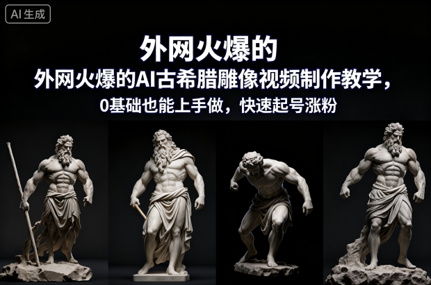 外网火爆的AI古希腊雕像视频制作教学，0基础也能上手做，快速起号涨粉-天韵资源网