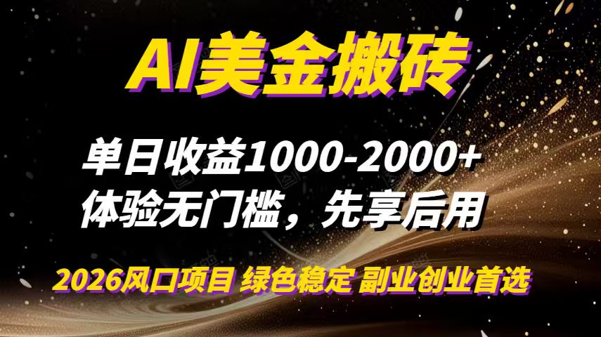AI美金搬砖，单日收益1000-2000+，2025风口项目，可以副业，可以全职，可以工作室放大-天韵资源网