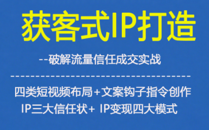 获客型IP打造,破解流量信任成,四类短视频布局+文案钩子指令创作IP三大信任状+IP变现四大模式-天韵资源网